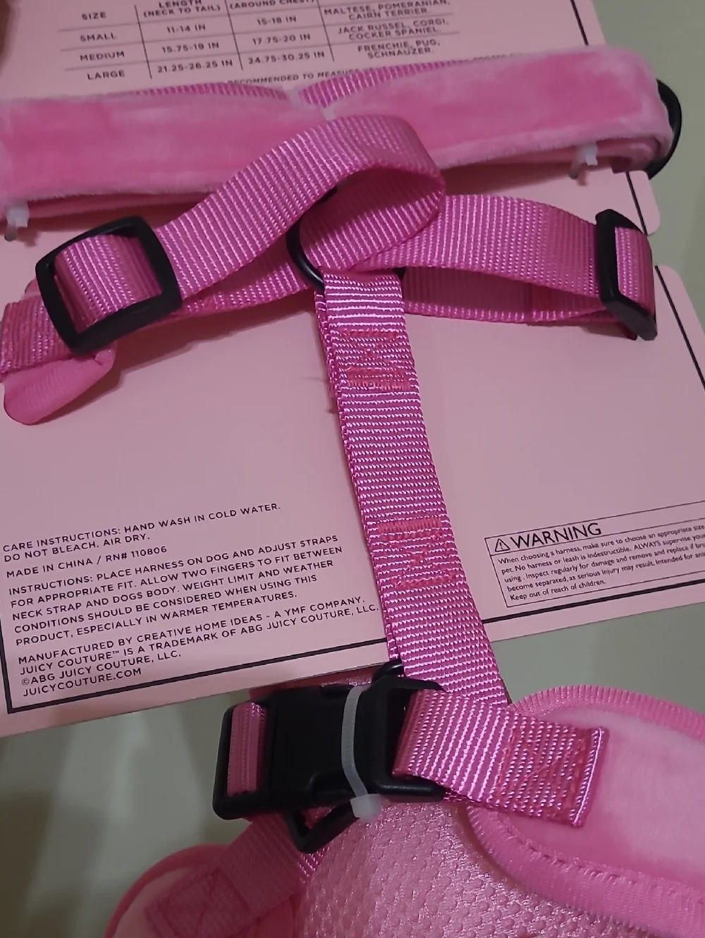 Juicy Couture Pink Dog Harness & Leash Set- Size Medium